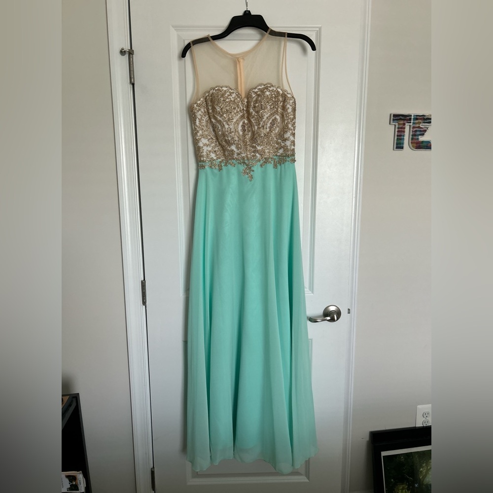 Elegant Mint and Gold Prom Gown